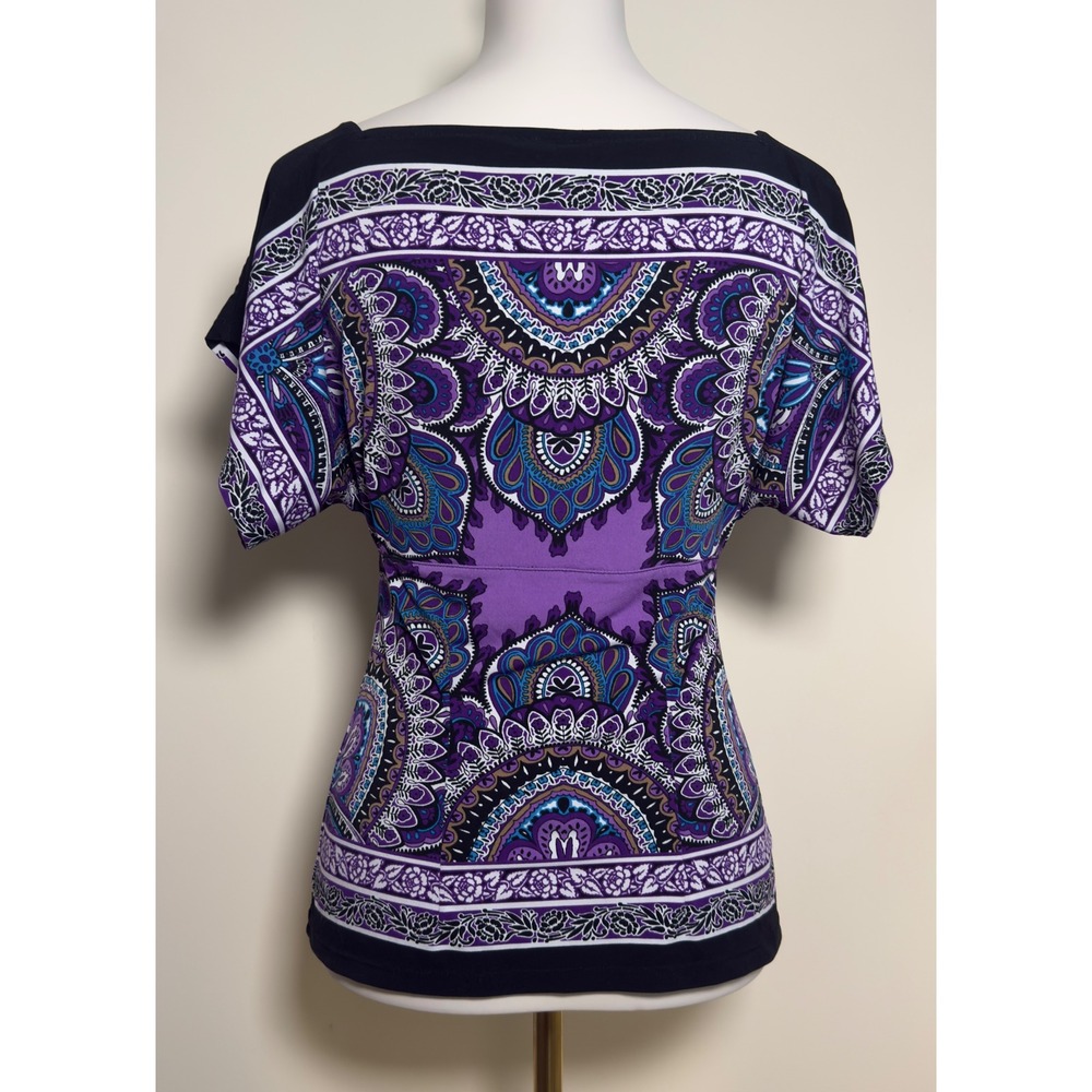 Vintage Y2K Cache Purple Paisley Medallion Boat Neck Dolman Sleeve Top Size XS - Picture 5 of 9